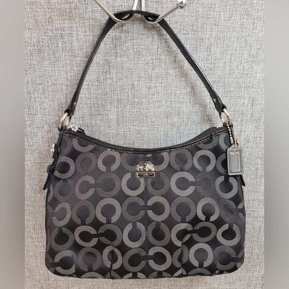 Coach Black & Gray Signature Canvas Shoulder Bag